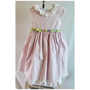 Laura Ashley Pink Seersucker Girls Dress Eyelet 5
